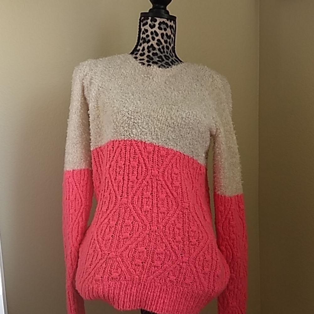 Cat and Jack fuzzy white and pink sweater